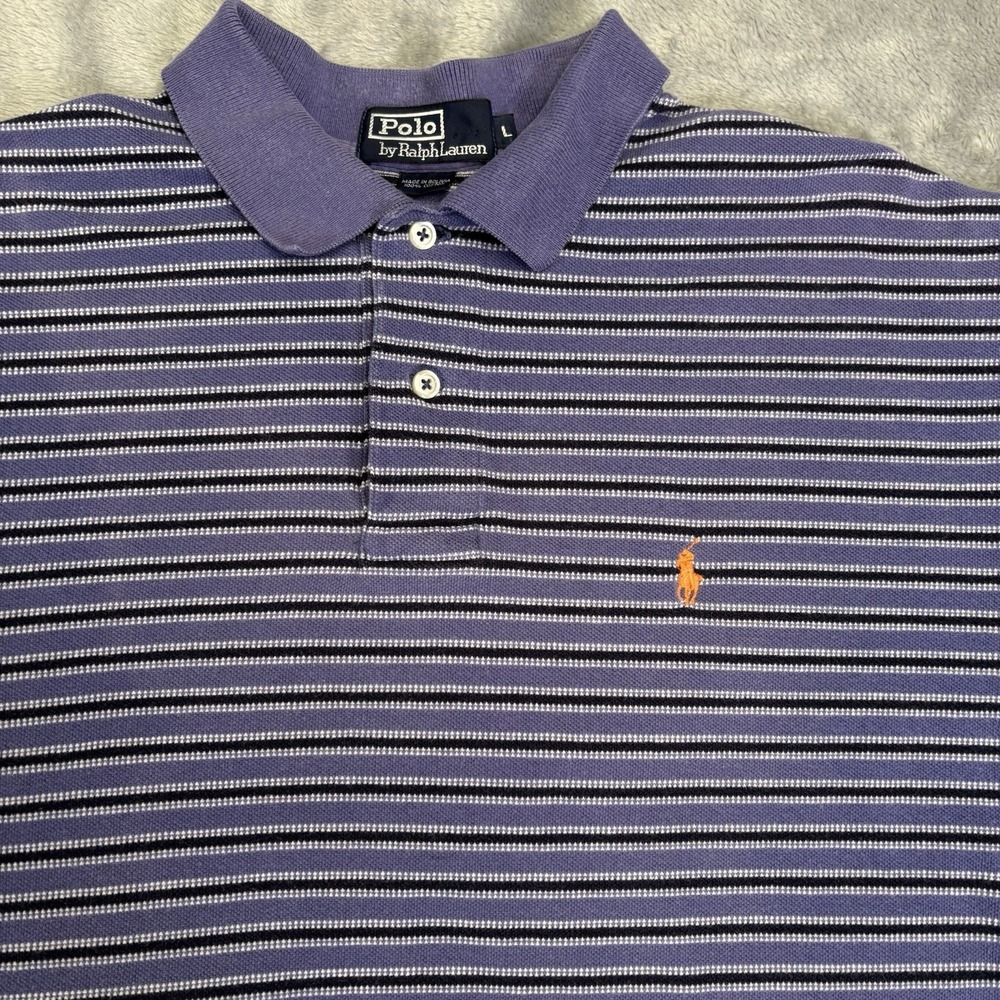 Polo Ralph‎ Lauren Polo Shirt Mens Large Purple Stripe Short Sleeve Pony Preppy